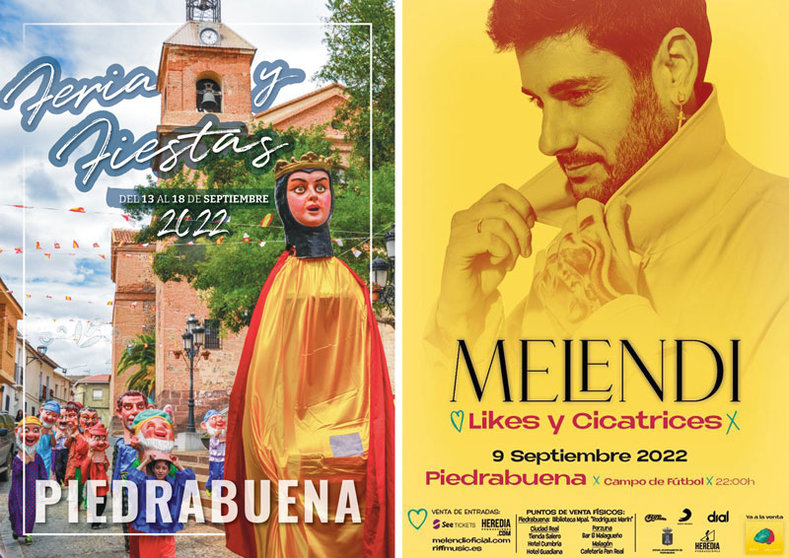 Cartel de las fiestas y cartel del concierto de Melendi.